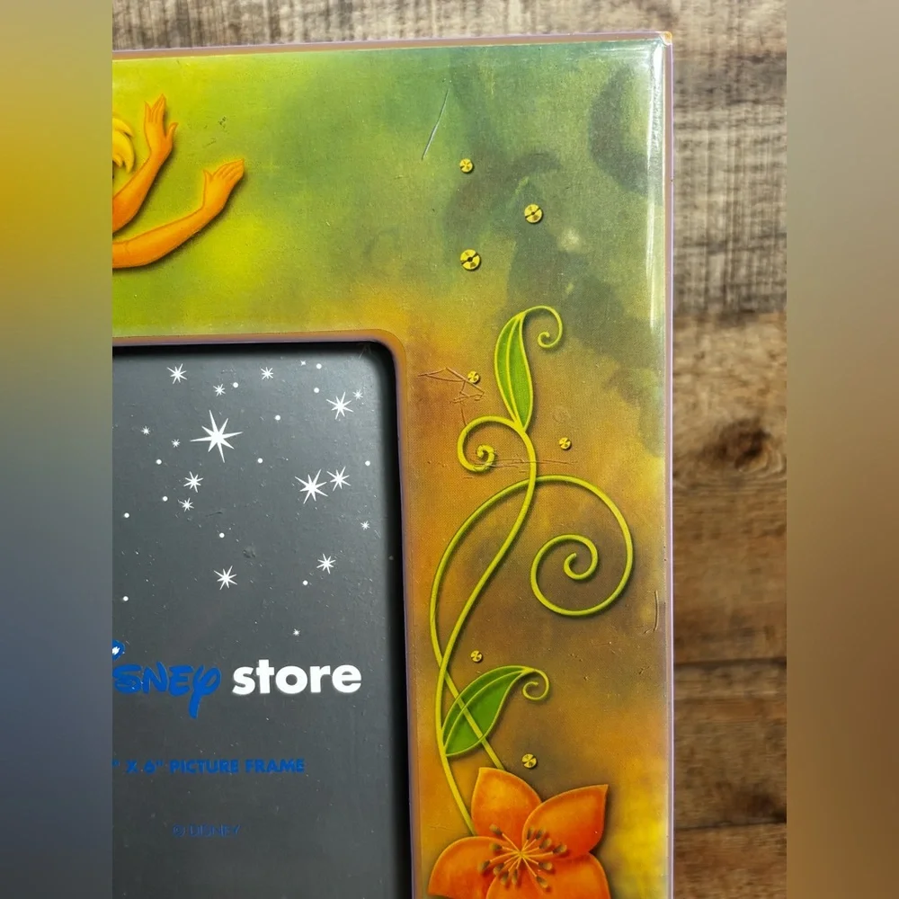 Vintage Tinkerbell Disney Store Picture Frame For 4x6 Fairy Acrylic Wood Easel